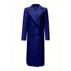 Stylish Double-Breasted Lapel Overcoat - Warm Winter & Fall Essential, Long Sleeve Casual Coat with Classic Design, Soft Fabric, and Comfortable Fit - Women's Clothing for Everyday Wear