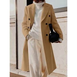 Stylish Double-Breasted Lapel Overcoat - Warm Winter & Fall Essential, Long Sleeve Casual Coat with Classic Design, Soft Fabric, and Comfortable Fit - Women's Clothing for Everyday Wear