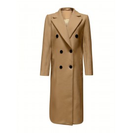 Stylish Double-Breasted Lapel Overcoat - Warm Winter & Fall Essential, Long Sleeve Casual Coat with Classic Design, Soft Fabric, and Comfortable Fit - Women's Clothing for Everyday Wear