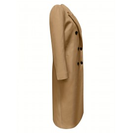 Stylish Double-Breasted Lapel Overcoat - Warm Winter & Fall Essential, Long Sleeve Casual Coat with Classic Design, Soft Fabric, and Comfortable Fit - Women's Clothing for Everyday Wear