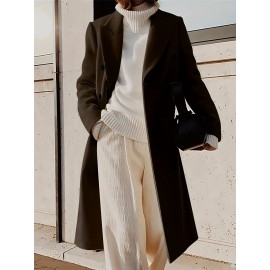 Stylish Double-Breasted Lapel Overcoat - Warm Winter & Fall Essential, Long Sleeve Casual Coat with Classic Design, Soft Fabric, and Comfortable Fit - Women's Clothing for Everyday Wear