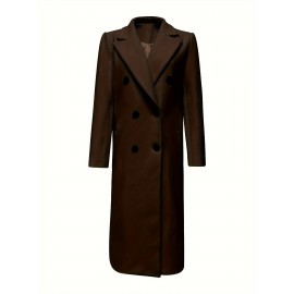 Stylish Double-Breasted Lapel Overcoat - Warm Winter & Fall Essential, Long Sleeve Casual Coat with Classic Design, Soft Fabric, and Comfortable Fit - Women's Clothing for Everyday Wear