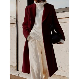 Stylish Double-Breasted Lapel Overcoat - Warm Winter & Fall Essential, Long Sleeve Casual Coat with Classic Design, Soft Fabric, and Comfortable Fit - Women's Clothing for Everyday Wear