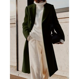 Stylish Double-Breasted Lapel Overcoat - Warm Winter & Fall Essential, Long Sleeve Casual Coat with Classic Design, Soft Fabric, and Comfortable Fit - Women's Clothing for Everyday Wear