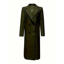 Stylish Double-Breasted Lapel Overcoat - Warm Winter & Fall Essential, Long Sleeve Casual Coat with Classic Design, Soft Fabric, and Comfortable Fit - Women's Clothing for Everyday Wear