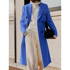 Stylish Double-Breasted Lapel Overcoat - Warm Winter & Fall Essential, Long Sleeve Casual Coat with Classic Design, Soft Fabric, and Comfortable Fit - Women's Clothing for Everyday Wear