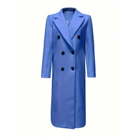 Stylish Double-Breasted Lapel Overcoat - Warm Winter & Fall Essential, Long Sleeve Casual Coat with Classic Design, Soft Fabric, and Comfortable Fit - Women's Clothing for Everyday Wear