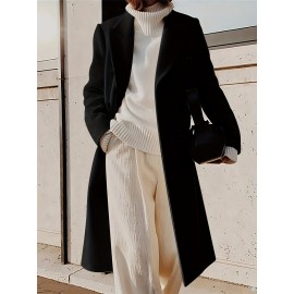 Stylish Double-Breasted Lapel Overcoat - Warm Winter & Fall Essential, Long Sleeve Casual Coat with Classic Design, Soft Fabric, and Comfortable Fit - Women's Clothing for Everyday Wear