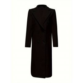 Stylish Double-Breasted Lapel Overcoat - Warm Winter & Fall Essential, Long Sleeve Casual Coat with Classic Design, Soft Fabric, and Comfortable Fit - Women's Clothing for Everyday Wear