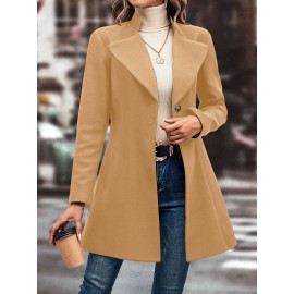 Classic Single Button Lapel Long Sleeve Solid Color Polyester Knit Overcoat - Elegant Winter Outwear with Micro Elasticity and Versatile Style - Perfect for Womens Formal Occasions