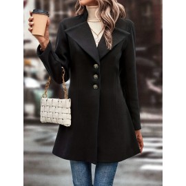 Classic Single Button Lapel Long Sleeve Solid Color Polyester Knit Overcoat - Elegant Winter Outwear with Micro Elasticity and Versatile Style - Perfect for Womens Formal Occasions