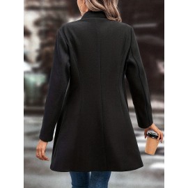 Classic Single Button Lapel Long Sleeve Solid Color Polyester Knit Overcoat - Elegant Winter Outwear with Micro Elasticity and Versatile Style - Perfect for Womens Formal Occasions