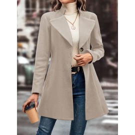 Classic Single Button Lapel Long Sleeve Solid Color Polyester Knit Overcoat - Elegant Winter Outwear with Micro Elasticity and Versatile Style - Perfect for Womens Formal Occasions