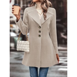 Classic Single Button Lapel Long Sleeve Solid Color Polyester Knit Overcoat - Elegant Winter Outwear with Micro Elasticity and Versatile Style - Perfect for Womens Formal Occasions