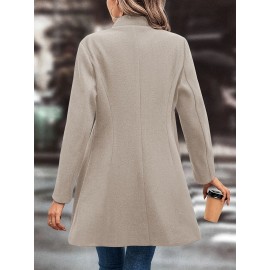 Classic Single Button Lapel Long Sleeve Solid Color Polyester Knit Overcoat - Elegant Winter Outwear with Micro Elasticity and Versatile Style - Perfect for Womens Formal Occasions