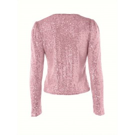 Elegant Casual Bomber Jacket - Chic Women's Long Sleeve Crew Neck, Solid Knit Outerwear for Spring/Fall