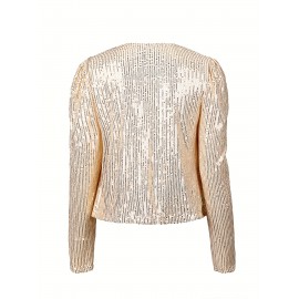 Elegant Casual Bomber Jacket - Chic Women's Long Sleeve Crew Neck, Solid Knit Outerwear for Spring/Fall