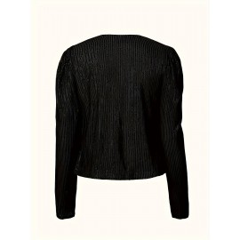 Elegant Casual Bomber Jacket - Chic Women's Long Sleeve Crew Neck, Solid Knit Outerwear for Spring/Fall
