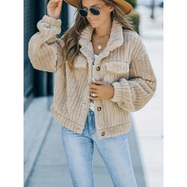 Luxurious Solid Faux Fur Trucker Jacket - Warm & Stylish Long Sleeve for Fashion-Forward Women - Perfect Casual Wear for Fall & Winter