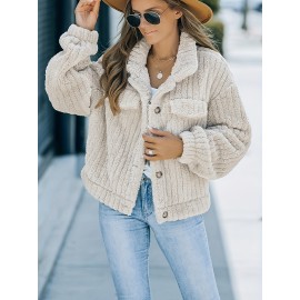 Luxurious Solid Faux Fur Trucker Jacket - Warm & Stylish Long Sleeve for Fashion-Forward Women - Perfect Casual Wear for Fall & Winter