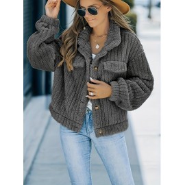 Luxurious Solid Faux Fur Trucker Jacket - Warm & Stylish Long Sleeve for Fashion-Forward Women - Perfect Casual Wear for Fall & Winter