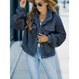 Luxurious Solid Faux Fur Trucker Jacket - Warm & Stylish Long Sleeve for Fashion-Forward Women - Perfect Casual Wear for Fall & Winter