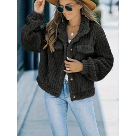 Luxurious Solid Faux Fur Trucker Jacket - Warm & Stylish Long Sleeve for Fashion-Forward Women - Perfect Casual Wear for Fall & Winter