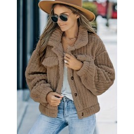 Luxurious Solid Faux Fur Trucker Jacket - Warm & Stylish Long Sleeve for Fashion-Forward Women - Perfect Casual Wear for Fall & Winter