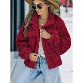 Luxurious Solid Faux Fur Trucker Jacket - Warm & Stylish Long Sleeve for Fashion-Forward Women - Perfect Casual Wear for Fall & Winter