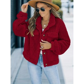 Luxurious Solid Faux Fur Trucker Jacket - Warm & Stylish Long Sleeve for Fashion-Forward Women - Perfect Casual Wear for Fall & Winter