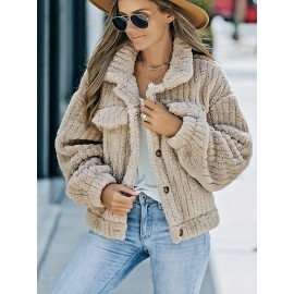 Luxurious Solid Faux Fur Trucker Jacket - Warm & Stylish Long Sleeve for Fashion-Forward Women - Perfect Casual Wear for Fall & Winter