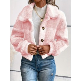 Chic Plaid Teddy Coat - Warm Button-Front Design with Insulated Long Sleeves - Fashion-Forward Winter Thermal Outwear for Women