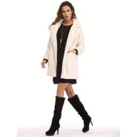 Cozy Faux Fur Long Sleeve Teddy Coat - Soft, Micro Elastic, and Plush Winter Outerwear with Button Closure - Elegant Womens Casual Fashion for Cold Winter Days