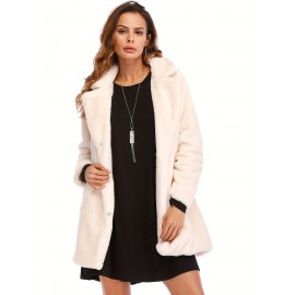 Cozy Faux Fur Long Sleeve Teddy Coat - Soft, Micro Elastic, and Plush Winter Outerwear with Button Closure - Elegant Womens Casual Fashion for Cold Winter Days