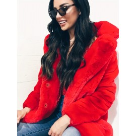 Cozy Faux Fur Long Sleeve Teddy Coat - Soft, Micro Elastic, and Plush Winter Outerwear with Button Closure - Elegant Womens Casual Fashion for Cold Winter Days