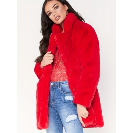 Cozy Faux Fur Long Sleeve Teddy Coat - Soft, Micro Elastic, and Plush Winter Outerwear with Button Closure - Elegant Womens Casual Fashion for Cold Winter Days