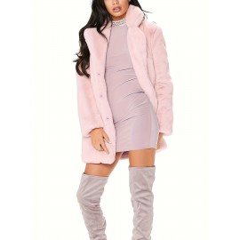Cozy Faux Fur Long Sleeve Teddy Coat - Soft, Micro Elastic, and Plush Winter Outerwear with Button Closure - Elegant Womens Casual Fashion for Cold Winter Days