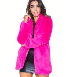 Cozy Faux Fur Long Sleeve Teddy Coat - Soft, Micro Elastic, and Plush Winter Outerwear with Button Closure - Elegant Womens Casual Fashion for Cold Winter Days