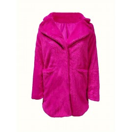 Cozy Faux Fur Long Sleeve Teddy Coat - Soft, Micro Elastic, and Plush Winter Outerwear with Button Closure - Elegant Womens Casual Fashion for Cold Winter Days