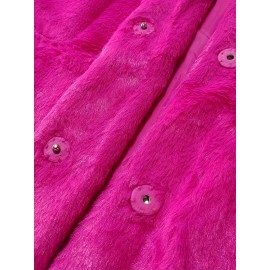 Cozy Faux Fur Long Sleeve Teddy Coat - Soft, Micro Elastic, and Plush Winter Outerwear with Button Closure - Elegant Womens Casual Fashion for Cold Winter Days