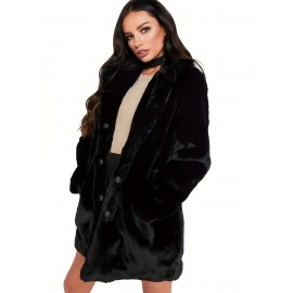 Cozy Faux Fur Long Sleeve Teddy Coat - Soft, Micro Elastic, and Plush Winter Outerwear with Button Closure - Elegant Womens Casual Fashion for Cold Winter Days