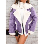 Womens Ultra-Soft Plush Lapel Jacket - Winter Warm Casual Outwear with Stylish Faux Fur Collar - Insulated Comfort, Trendy Design for Versatile Styling