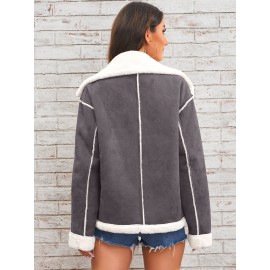 Womens Ultra-Soft Plush Lapel Jacket - Winter Warm Casual Outwear with Stylish Faux Fur Collar - Insulated Comfort, Trendy Design for Versatile Styling