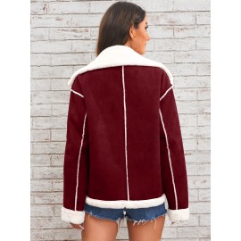 Womens Ultra-Soft Plush Lapel Jacket - Winter Warm Casual Outwear with Stylish Faux Fur Collar - Insulated Comfort, Trendy Design for Versatile Styling