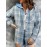 Womens Plaid Print Crew Neck Bomber Jacket - Soft Micro Elastic Polyester Fabric, Button Front, Drawstring Hood, Casual Long Sleeve Outerwear for Spring & Fall Seasons