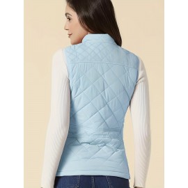Stylish Argyle Pattern Sleeveless Vest - Zip-Up Closure, Casual Solid Design, Breathable Fabric, Women's Fashion Clothing for Everyday Wear