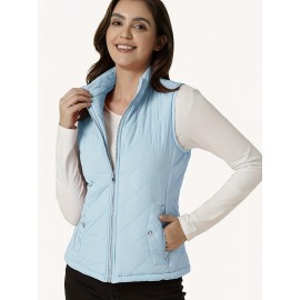 Stylish Argyle Pattern Sleeveless Vest - Zip-Up Closure, Casual Solid Design, Breathable Fabric, Women's Fashion Clothing for Everyday Wear