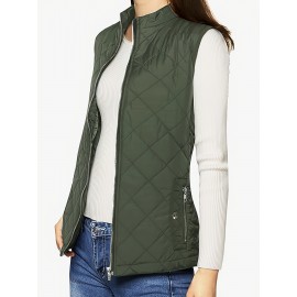 Stylish Argyle Pattern Sleeveless Vest - Zip-Up Closure, Casual Solid Design, Breathable Fabric, Women's Fashion Clothing for Everyday Wear