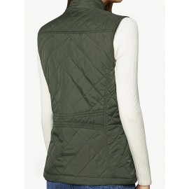 Stylish Argyle Pattern Sleeveless Vest - Zip-Up Closure, Casual Solid Design, Breathable Fabric, Women's Fashion Clothing for Everyday Wear