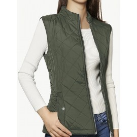 Stylish Argyle Pattern Sleeveless Vest - Zip-Up Closure, Casual Solid Design, Breathable Fabric, Women's Fashion Clothing for Everyday Wear